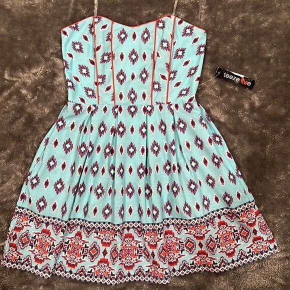 136. Teeze Me Y2K multicolor Aztec Tribal Strapless Corset dress NWT Size S - Picture 3 of 10